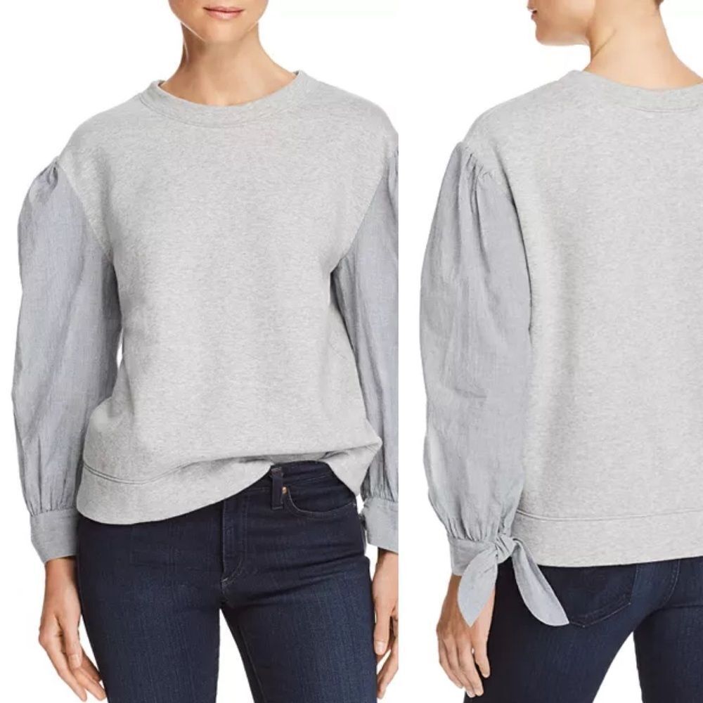 La Vie by Rebecca Taylor Mixed-Media Sweatshirt crew neck pin stripe blue gray S